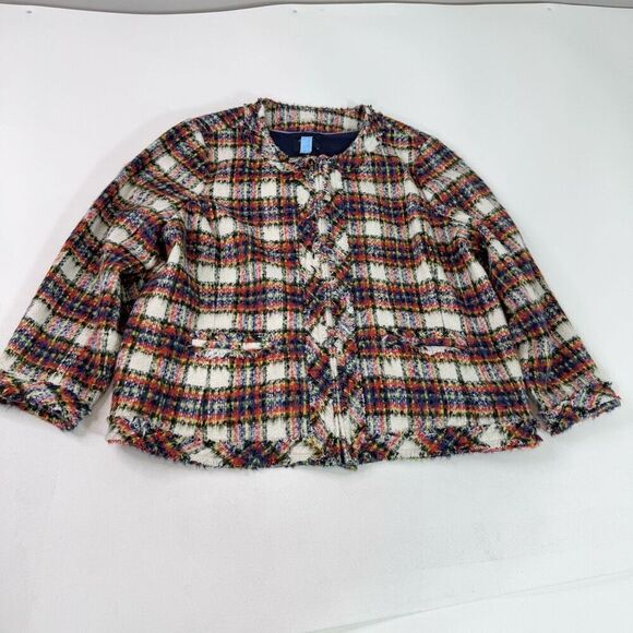 Lands' End Jacket Womens 24W Wool Blend TartanPlaid Tweed Blazer Full Zip - Picture 1 of 10